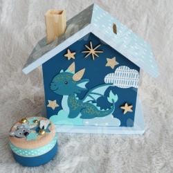 Tirelire Dragon et étoiles personnalisée au prénom de l'enfant