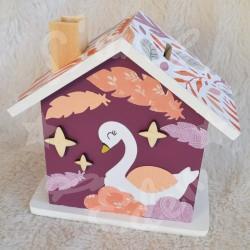 Tirelire cygne et arc en ciel personnalisée au prénom de l'enfant