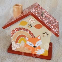 Tirelire renard et arc en ciel personnalisée au prénom de l'enfant