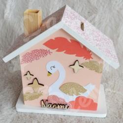 Tirelire cygne et arc en ciel personnalisée pour enfant ou cadeau de naissance