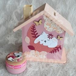 Tirelire lapin et feuiles d automne personnalisée au prénom de l'enfant