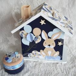 Tirelire lapin et ballons personnalisée au prénom de l'enfant