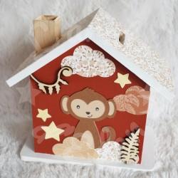 Tirelire singe et nuage personnalisée au prénom de l'enfant