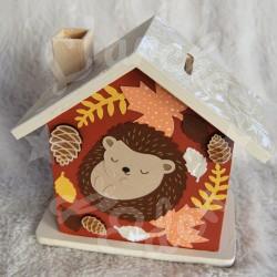 Tirelire hérisson en automne personnalisée au prénom de l'enfant