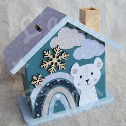 Tirelire ourson et arc en ciel personnalisée au prénom de l'enfant