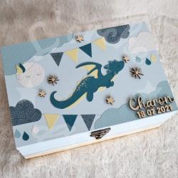 Boite à souvenirs de naissance personnalisée décoration dragon et nuages