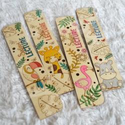 Marque page en bois pour enfant animaux de la jungle et foret tropicale