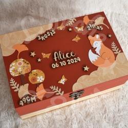 Boite à souvenirs de naissance personnalisée décoration renarde boheme