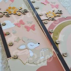 Toise pour chambre d'enfant en bois décoration Faon et papillons