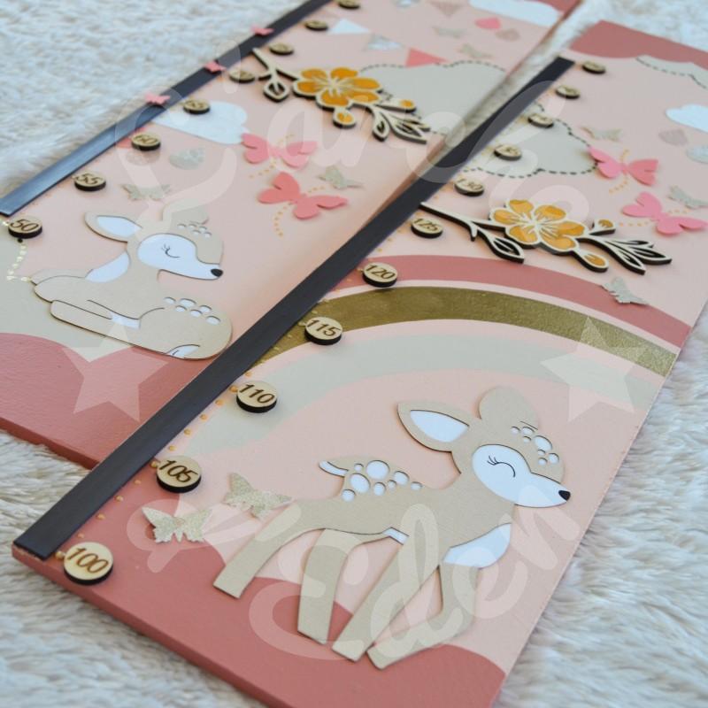 Toise pour chambre d'enfant en bois décoration Faon et papillons