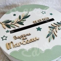 Decoration de bapteme urne et livre d or thème branche d'olivier à personnaliser