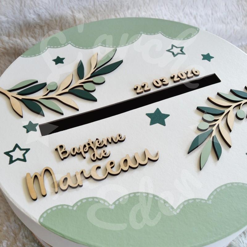 Decoration de bapteme urne et livre d or thème branche d'olivier à personnaliser