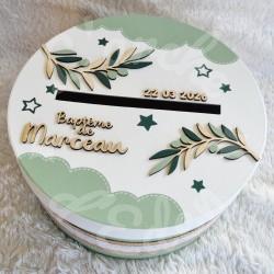 Decoration de bapteme urne et livre d or thème branche d'olivier à personnaliser