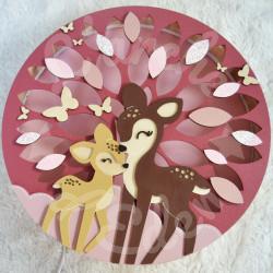 Veilleuse en bois avec biche et faon pour chambre d'enfant