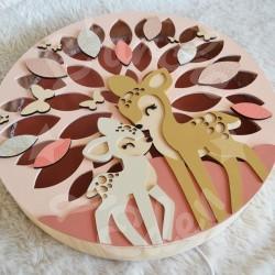 Veilleuse en bois avec biche et faon pour chambre d'enfant