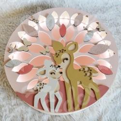 Veilleuse en bois avec biche et faon pour chambre d'enfant