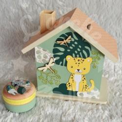 Tirelire Panthere dans la jungle en bois pour enfant a personnaliser