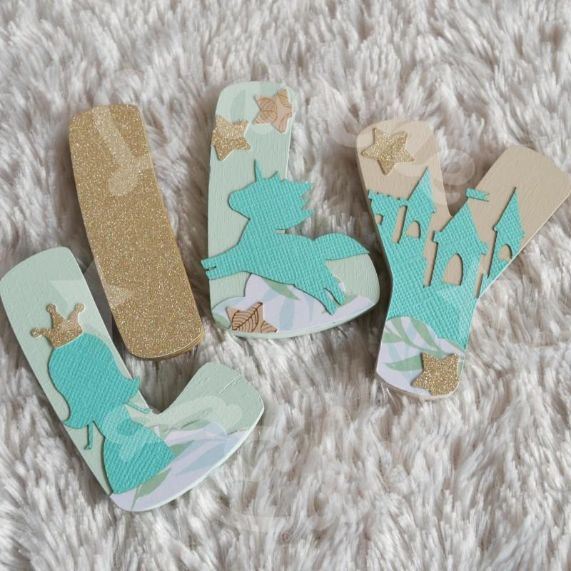 Prénom en bois décor princesse pour décoration de chambre d'enfant ou cadeau de naissance