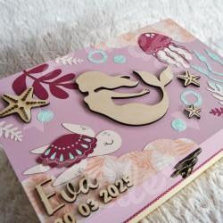 Boite à souvenirs de naissance personnalisée décoration sirene et animaux marin