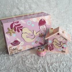 Cadeau de naissance thème sirène, boite à souvenirs personnalisée avec une tirelire et boite a dents