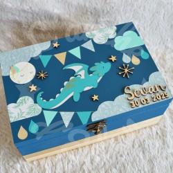 Boite à souvenirs de naissance personnalisée décoration dragon et nuages