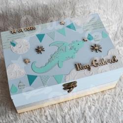 Boite à souvenirs de naissance personnalisée décoration dragon et nuages
