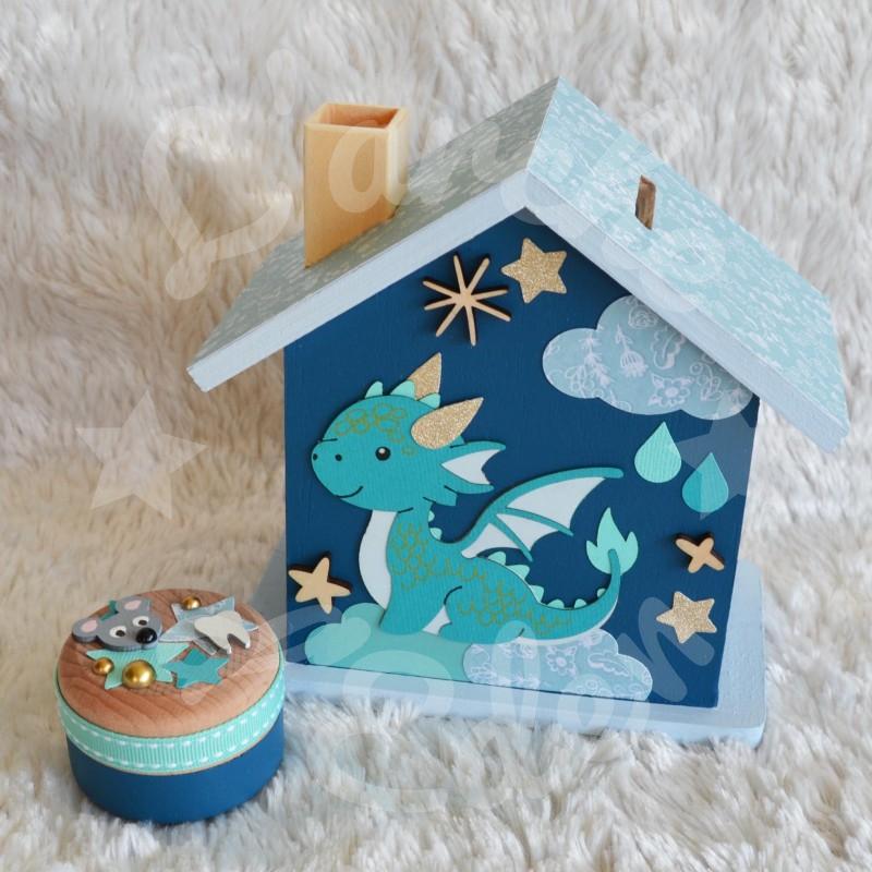 Tirelire dragon et étoiles en bois pour enfant a personnaliser