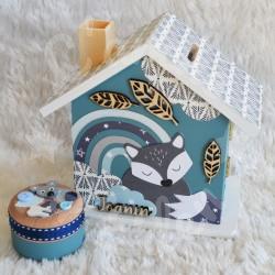 Tirelire renard et arc en ciel pour enfant a personnaliser