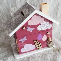 Tirelire faon et arc en ciel en bois pour enfant à personnaliser