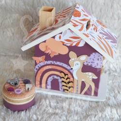 Tirelire faon et arc en ciel en bois pour enfant à personnaliser