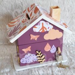 Tirelire faon et arc en ciel en bois pour enfant à personnaliser