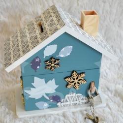 Tirelire renard polaire et flocons de neige en bois pour enfant a personnaliser