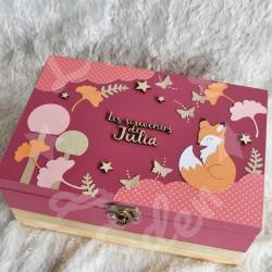 Boite à souvenirs de naissance personnalisée décoration renarde boheme