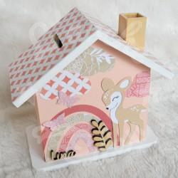 Cadeau de naissance Faon et papillons composé d'une tirelire, d'une boite à dents et d'une boite a trésors