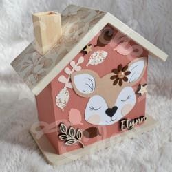 Cadeau de naissance Biche composé d'une tirelire, d'une boite à dents et d'une boite a trésors