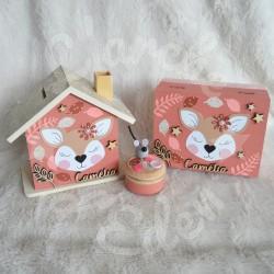 Cadeau de naissance Biche composé d'une tirelire, d'une boite à dents et d'une boite a trésors