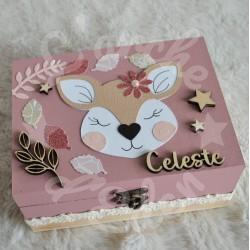 Cadeau de naissance Biche composé d'une tirelire, d'une boite à dents et d'une boite a trésors