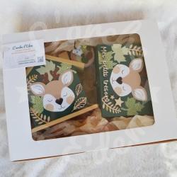Cadeau de naissance Cerf composé d'une tirelire, d'une boite à dents et d'une boite a trésors