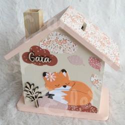 Cadeau de naissance Renard et feuille d automne composé d'une tirelire, d'une boite à dents et d'une boite a trésors