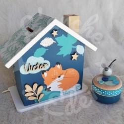 Cadeau de naissance Renard et feuille d automne composé d'une tirelire, d'une boite à dents et d'une boite a trésors