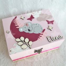 Cadeau de naissance Koala et lune composé d'une tirelire, d'une boite à dents et d'une boite a trésors