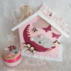 Cadeau de naissance Koala et lune composé d'une tirelire, d'une boite à dents et d'une boite a trésors