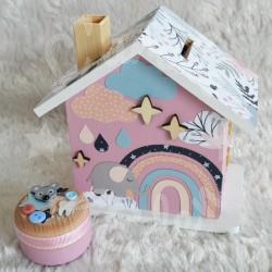 Tirelire elephant et arc en ciel personnalisée au prénom de l'enfant