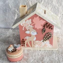 Tirelire faon et feuilles d automne en bois pour enfant a personnaliser