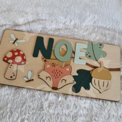Puzzle Prénom en bois pour enfant avec renard et decor d automne