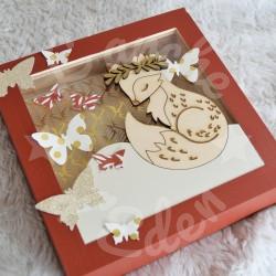 Tirelire renard et papillons pour enfant en forme de cadre en bois et vitre transparente