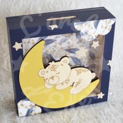 Tirelire ourson pour enfant en forme de cadre en bois et vitre transparente