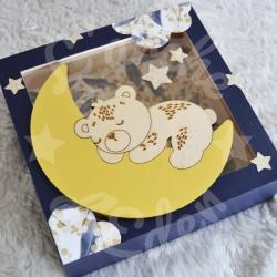 Tirelire ourson pour enfant en forme de cadre en bois et vitre transparente