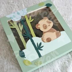 Tirelire panda et bambous pour enfant en forme de cadre en bois et vitre transparente