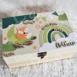 Boite à souvenirs de naissance personnalisée décoration renard et arc en ciel